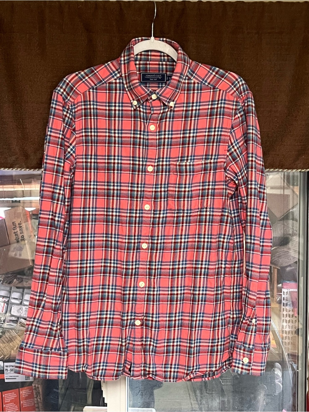 Vineyard Vines Men’s Red Plaid Button-Down Shirt
